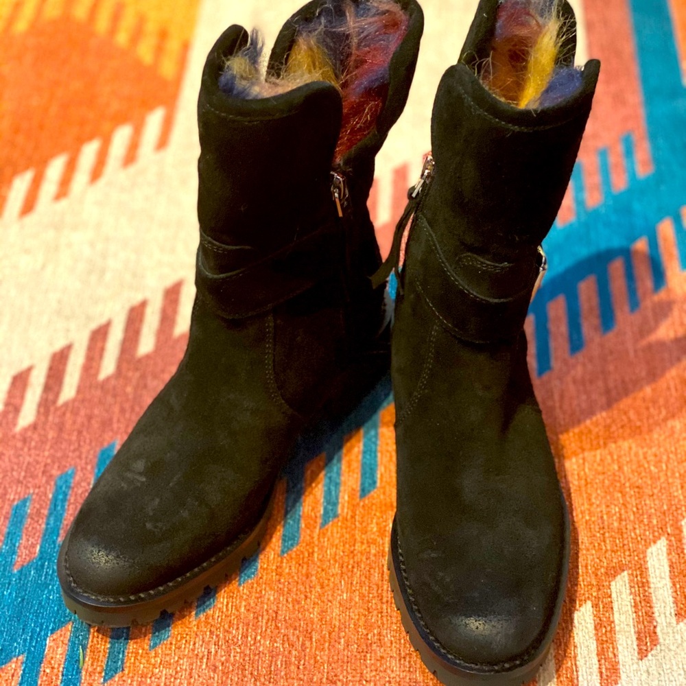 Sam Edelman Suede Fur Lined Moto Chelsea Boot